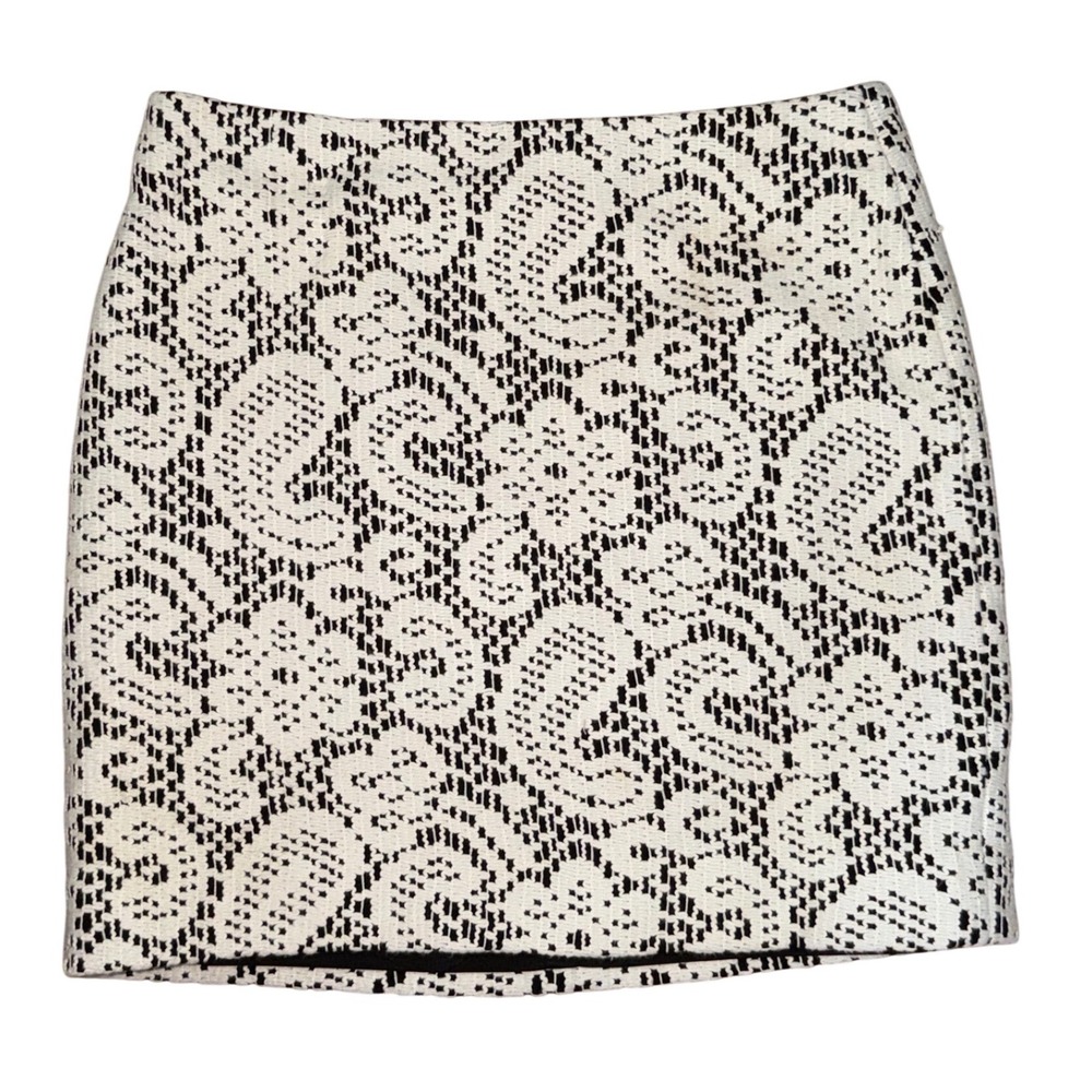 Etcetera Black White Paisley Jacquard Textured Mini Skirt Size 8